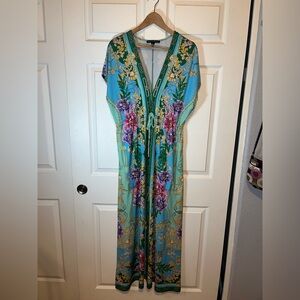 Boston Proper Teal and Purple Floral Maxi Dress